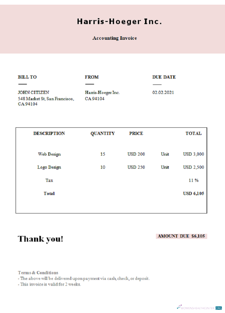Download USA Harris Hoeger Inc. invoice Photoshop template